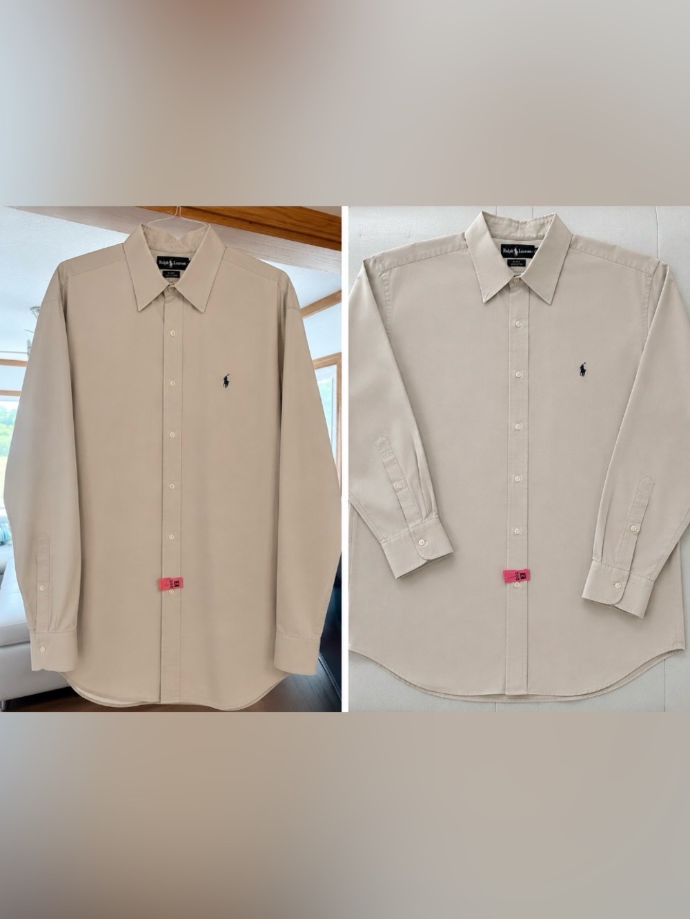 Ralph Lauren Men’s Beige Long-Sleeve Dress Shirt with Embroidered Pony